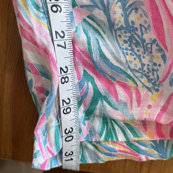 Lilly Pulitzer Linen Pants Size Large Taron Pants Sea Turtle Soiree Colorful - Picture 16 of 16
